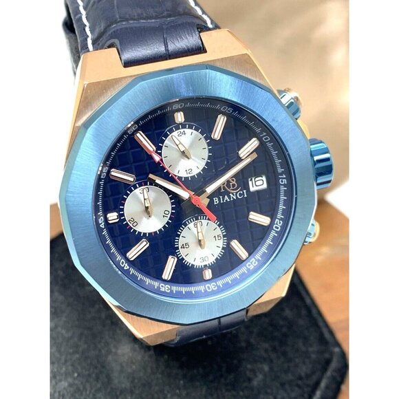 Roberto Bianci Men's Watch RB0135 Quartz Chronograph Blue Dial Rose Gold 44mm - Picture 14 of 15